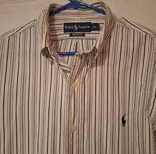 Ralph Lauren Custom Fit Men's White Blue Striped Button-Down LS Shirt Sz L