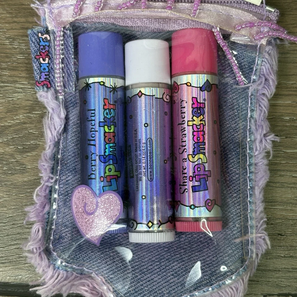 Vintage Lip Smackers Denim Dream Collection Trio With Pouch & Tag Bonne Bell Y2K - Image 2 of 4