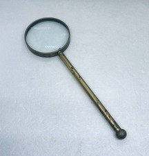 Rare 1950s Solid Brass Frame Magnifying Glass Long Handle 9.5  Art Decor 36