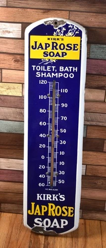 Vintage 27" Kirk's Jap Rose Soap Porcelain Advertising Thermometer Sign - WOW