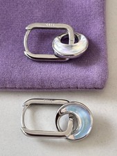 Sterling Silver 925 Square Circle Inlay Hoop Earrings Chunky Huggie HOOPS Boho