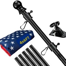 American Flag with Pole for Outside - 6FT Heavy Duty Tangle Free Flagpole Kit...