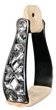 Showman Black Aluminum Stirrups w/ Silver Engraving  Cut-Out Diamond Design