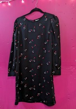 Old Navy Black Crepe Rainbow Flower Long Sleeve Dress L