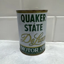 Vintage Quaker State DeLuxe 10W 40 HD Motor Oil 1 Quart Metal Can Ships FREE! 