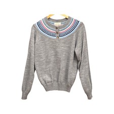 Vintage Fair Isle Sweater Nordic Yoke Henley 80s Cottage Knit Preppy Academia