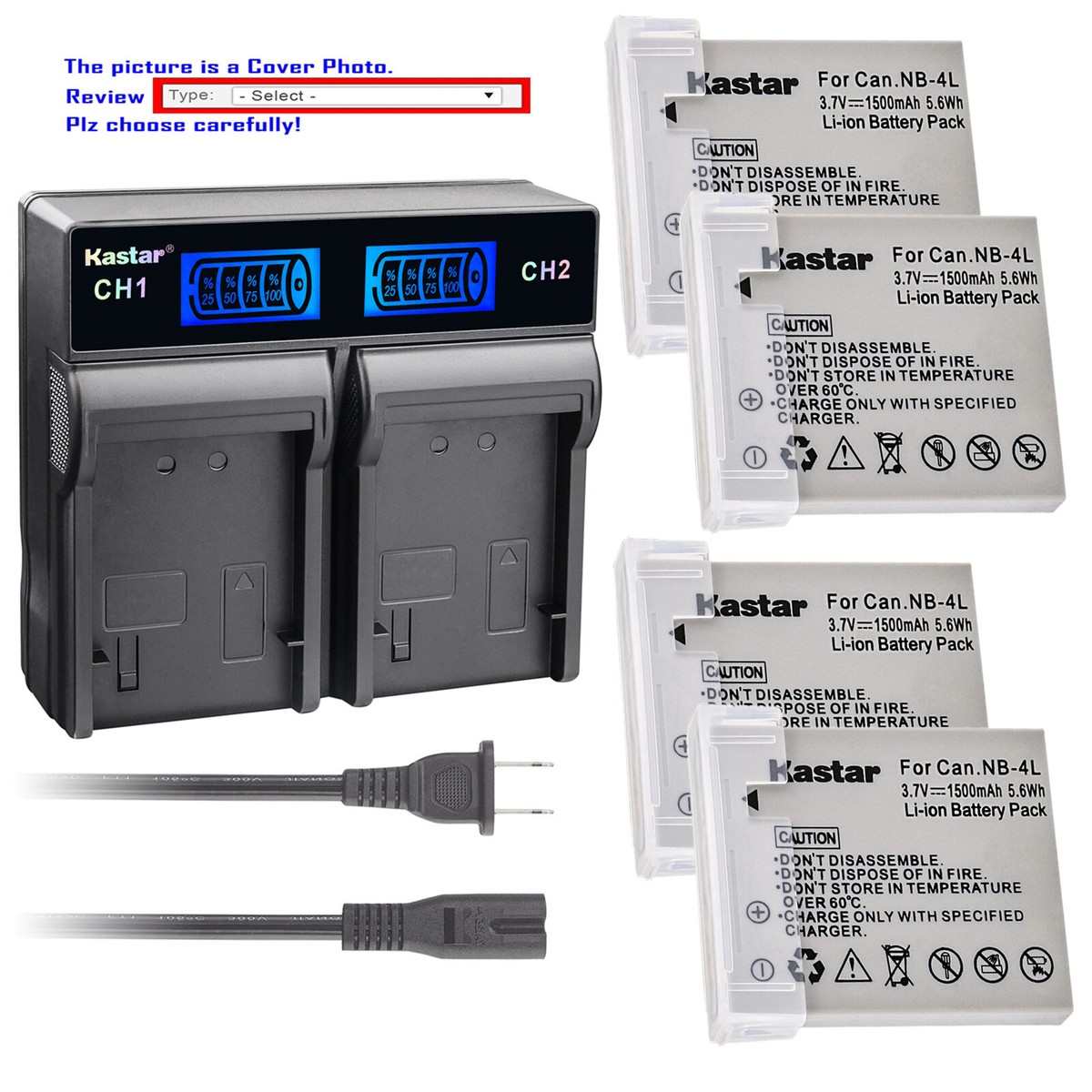 Kastar Battery LCD Rapid Charger for Canon NB-4L NB-4LH NB4LH CB