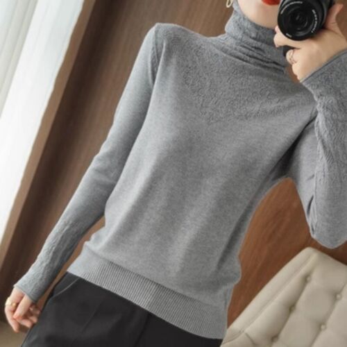 Woman Faux Cashmere Knitted Sweater Slim Knitwear Turtleneck Jumper Pullover Top - Picture 27 of 28