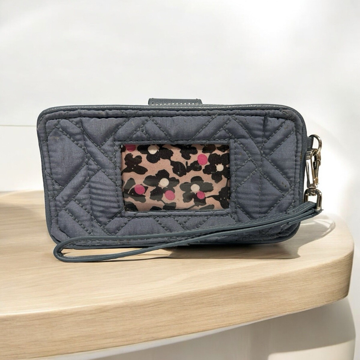 Vera Bradley Gray Charcoal Quilted Wristlet / Wallet 6 1/4” X 3.5