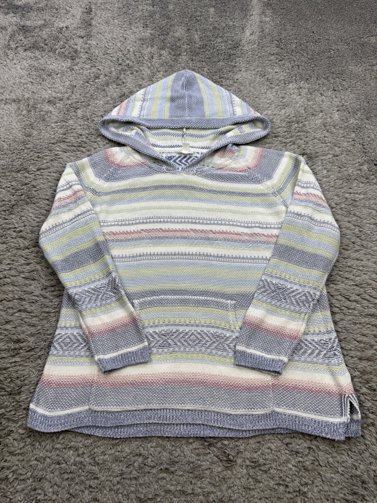 Tribal Hoodie Women Medium Pastel Striped Fair Isle Aztec Pullover Sweater