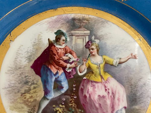 Antiker französischer Sevres Porzellan Teller 7 7/8" mit umwerbendem Paar 2 von 2 - Bild 3 von 13