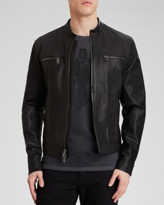 Men Biker Leather Motorcycle Genuine Leather Black Bomber Jacket XS-2XL FB225