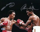 Signed Sugar Ray Leonard & Thomas "Hit Man" Hearns Boxing 8x10 photo Beckett Coa