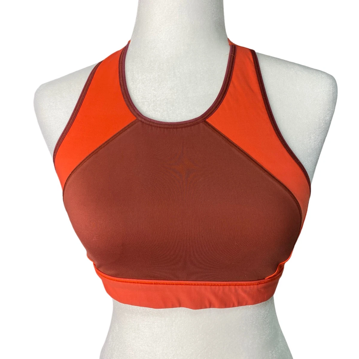 ATHLETA Rise Up Sports Bra Womens Small High Neck Colorblock Red Burgundy T  Back