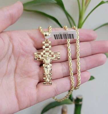 Real 10k Gold Rope Chain Cross SET 3mm 18-30