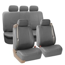 Pu Leather Seat Covers Full Set For Built In Seat Belt Car Sedan Suv Solid Gray