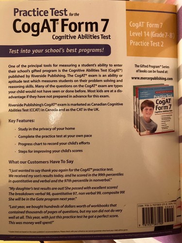 PRACTICE TEST 2 FOR THE COGAT FORM 7 LEVEL 14 (GRADE 7-8*) By Mercer Publishing - Picture 2 of 2