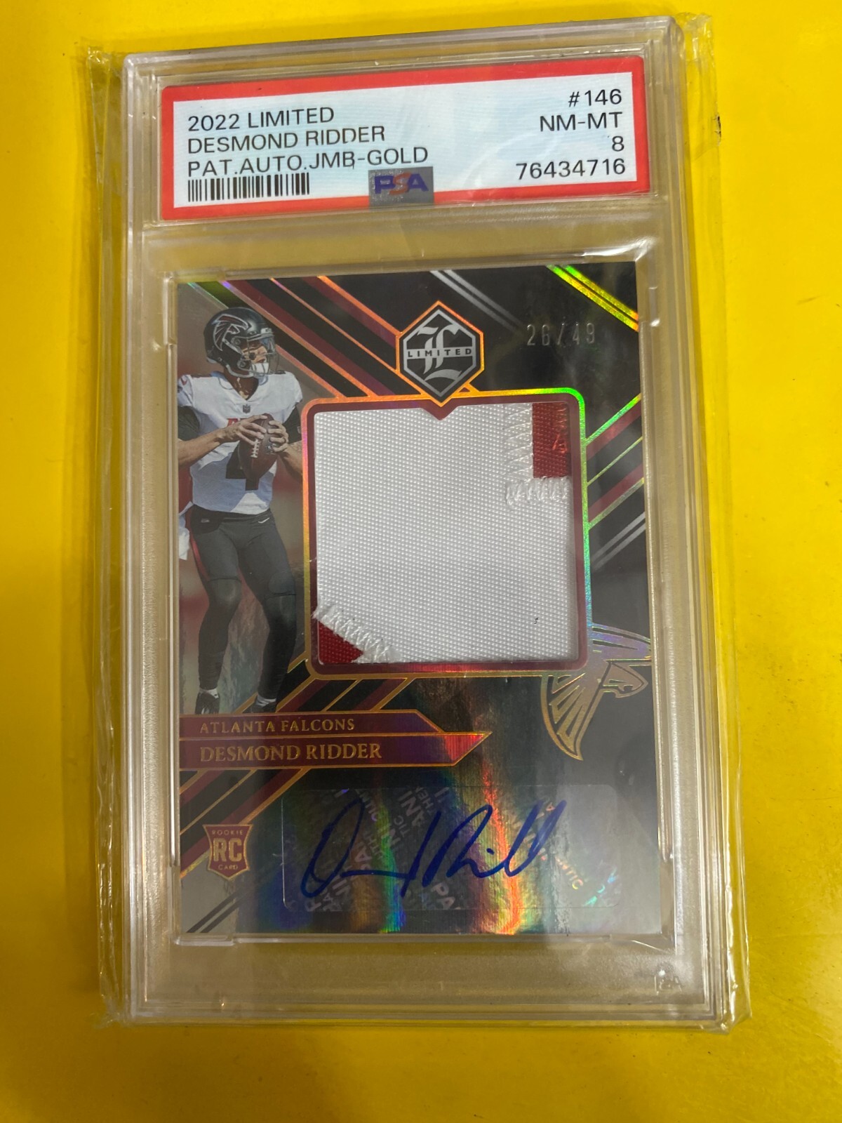 Desmond Ridder Panini Limited #146 Patch Autograph Jumbo-Gold