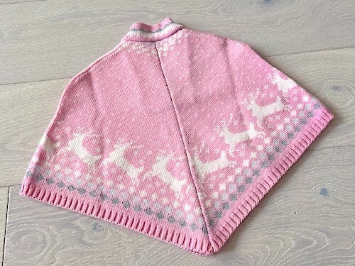 Nordic Pink Reindeer Design Knit Poncho Kids Wool Made in Finland - Picture 7 of 12