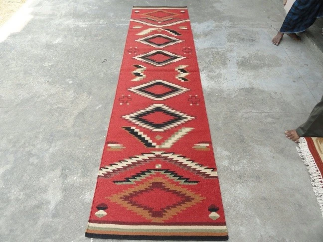 Southwestern Navajo Kilim Dhurry Handmade Rug Runner Wool Large Kelim Rug 3x10 - Image 2 of 2