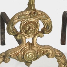 antik Paar Kaminböcke ° Feuerböcke Messing Eisen Kamin Löwe