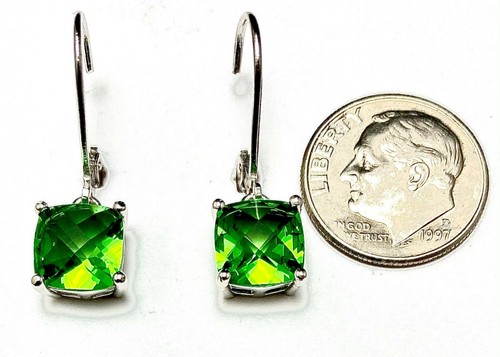 E90808L Classic Mt St Helens Helenite Cushion Cut 8mm Silver Dangling Earrings - Picture 3 of 7