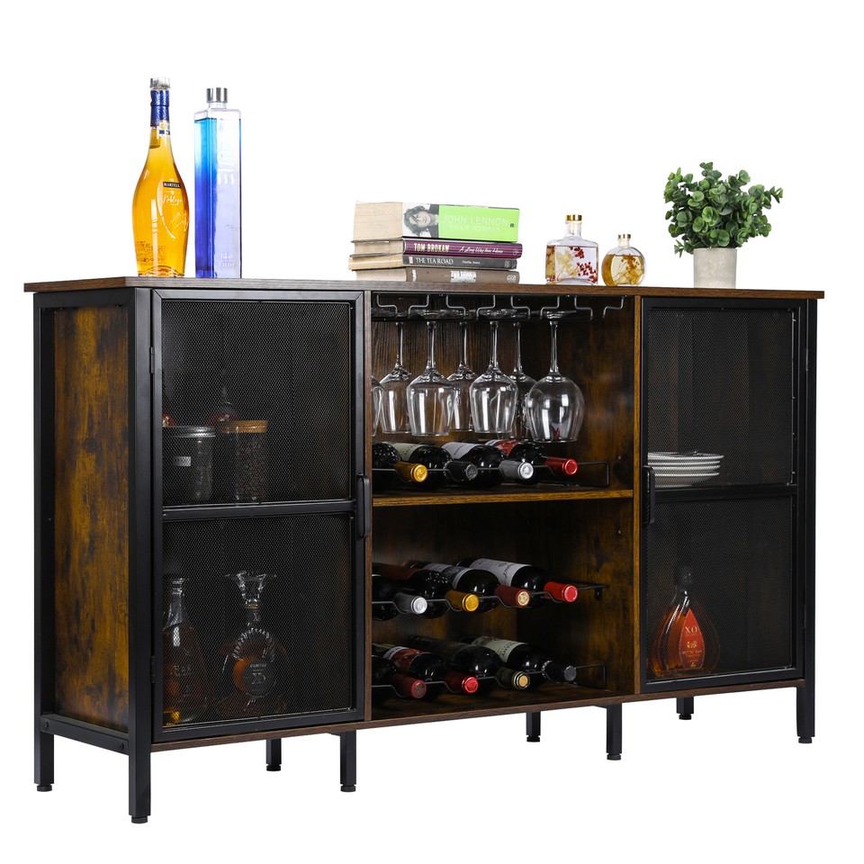 Wine Bar for Liquor and Glasses w/Glass Holder and Sliding Wine