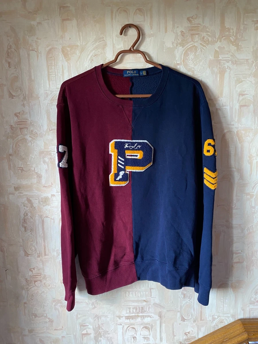 Polo Ralph Lauren Sweatshirt Mens L Blue Burgundy Varsity Letter P Patch 67  | eBay