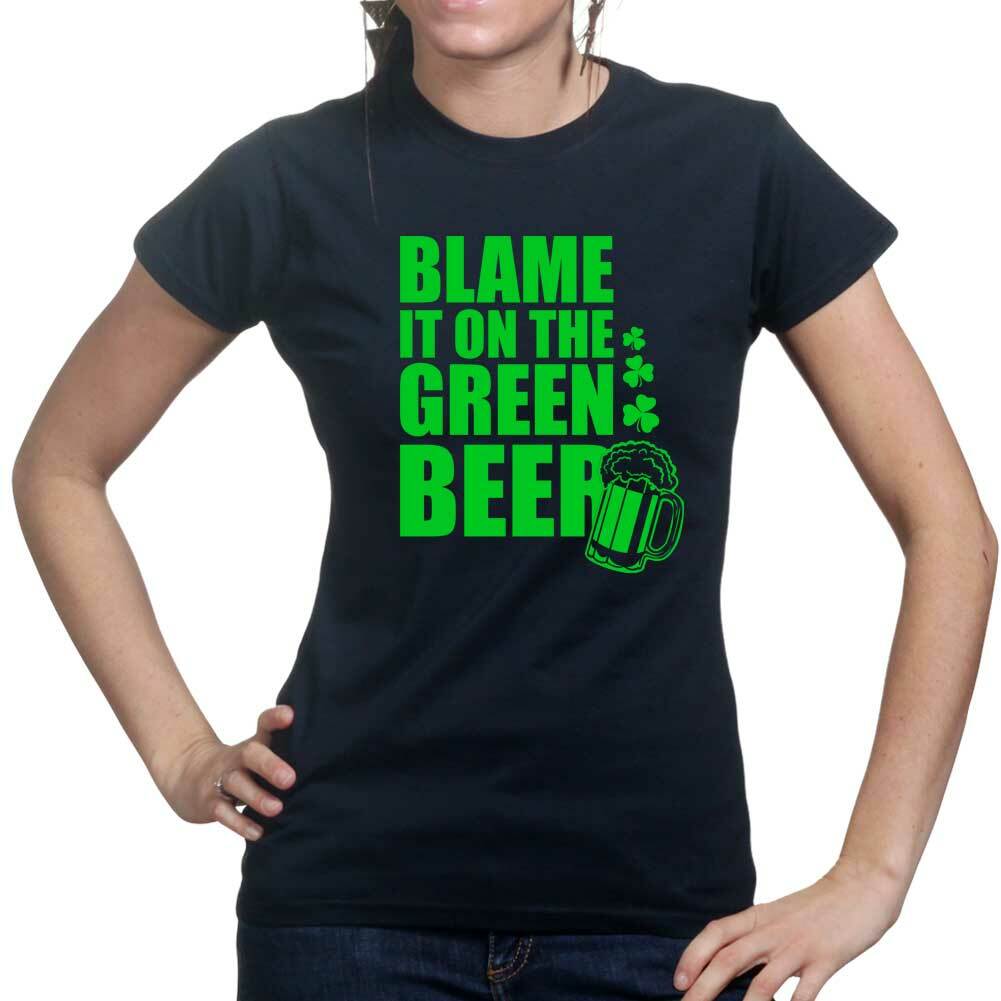Green Beer Irish St Patrick's Leprechaun Shamrock Clover Ladies T shirt Tee Top
