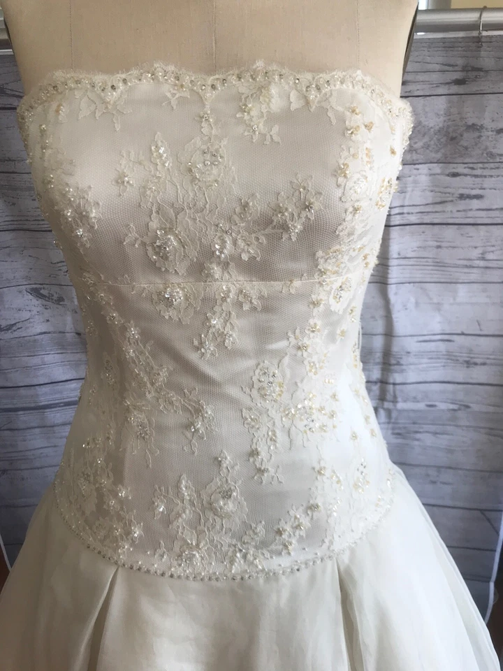 Vestido de novia Season Blanche Couture marfil vintage seda organza/encaje talla 12 Foto 4 de 4