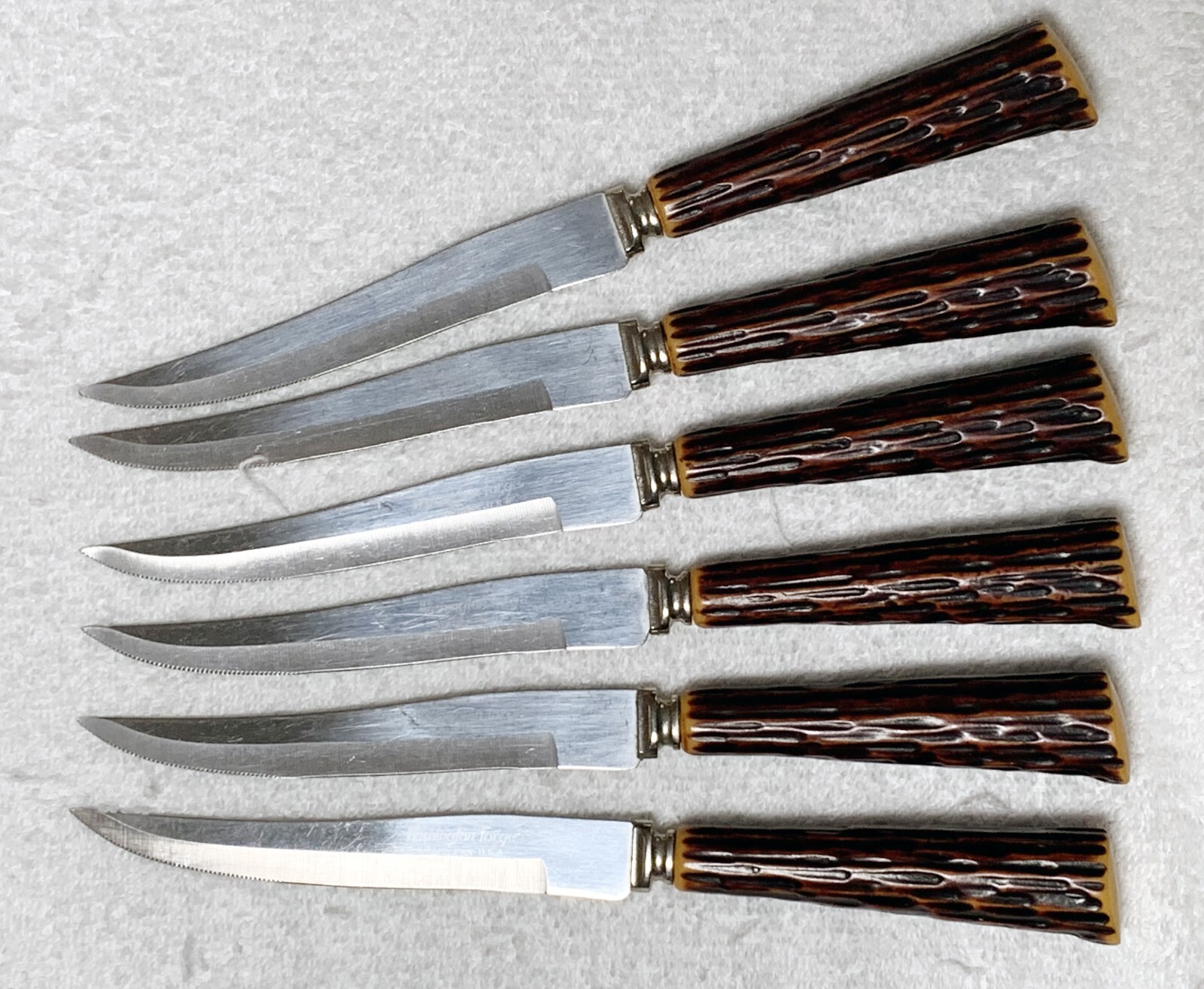 6 Vintage Washington Steak Knives Faux Branch Stainless Steel eBay