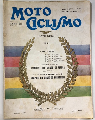 MOTO CICLISMO 1951 Settembre (XXXVII No. 37) ITALIAN Motorcycle magazine MotoGP