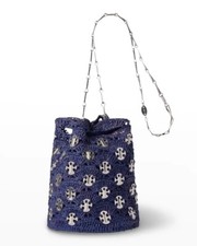 Paco Rabanne Disc Raffia Chain Bucket Bag Aqua/silver $1150