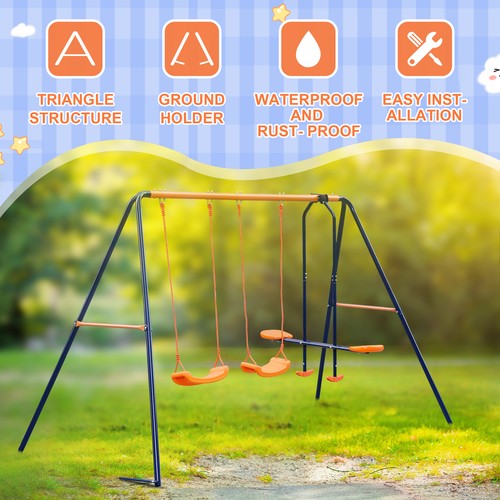 Durable Swing Set Garden Swing with 1 Seesaw Set for Children Outdoor Garden - Picture 6 of 6