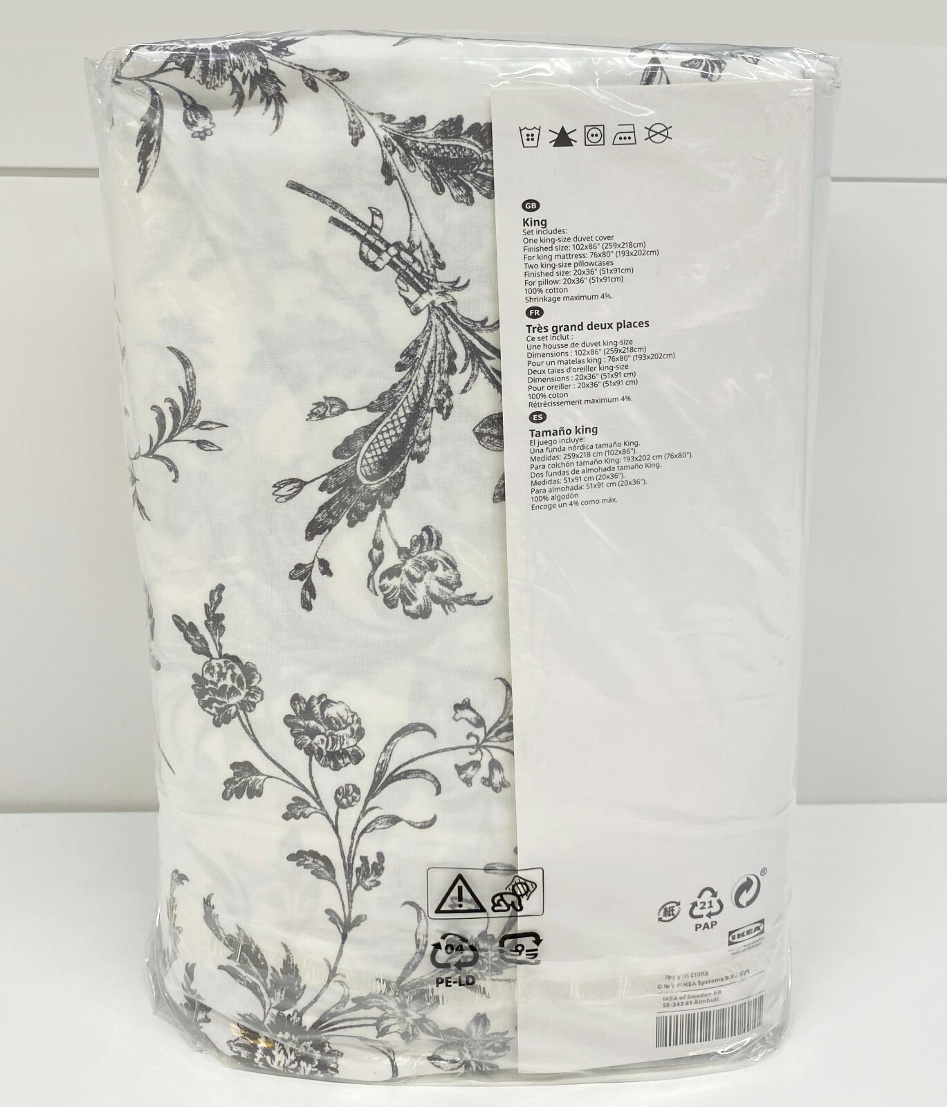 Ikea ALVINE KVIST King Duvet Cover w/2 Pillowcases Bed Set White Floral