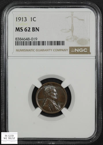 1913 Lincoln Wheat Copper Cent 1C NGC MS 62 BN (TONED!)