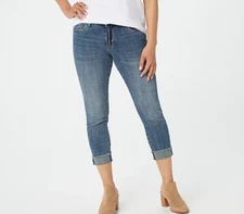 KUT from the Kloth Catherine Crop Roll-Up Capri Style Jeans Brighter Light Wash