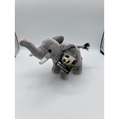 WWF Plush Elephant Stuffed Animal Adoption Toy Gray Trunk Up World Wildlife Fund