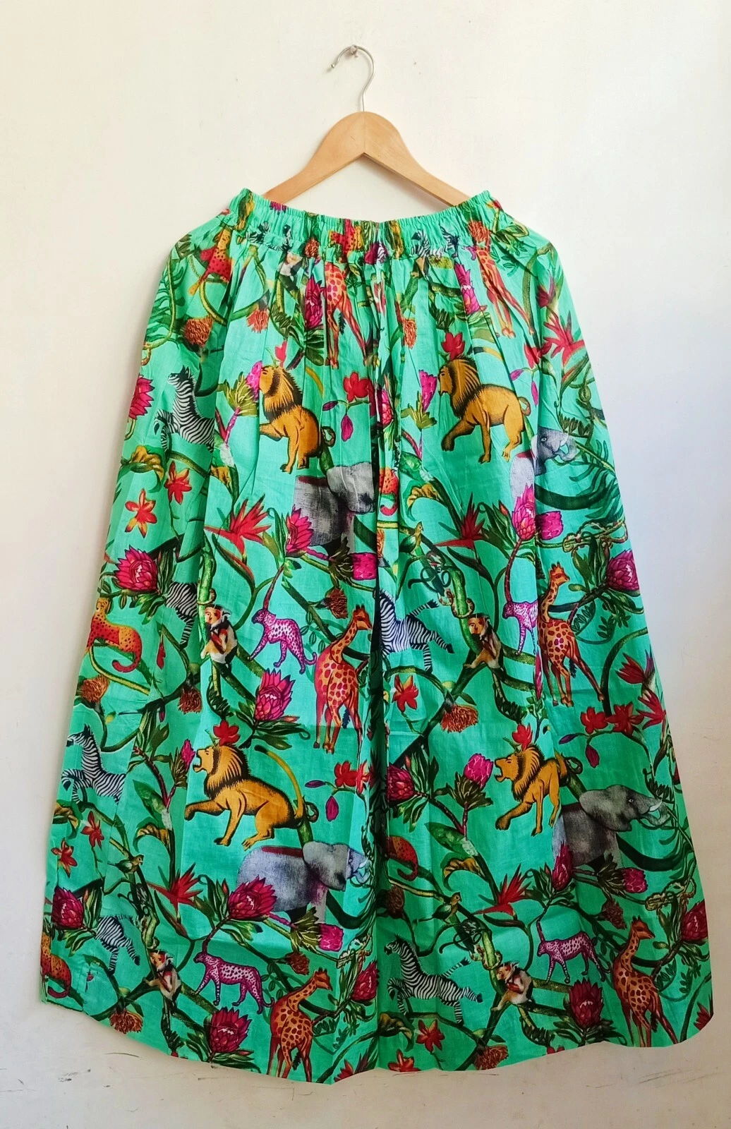 Indian Cotton Green Animal Print Skirt Women's Clothing Partywear Skirts
