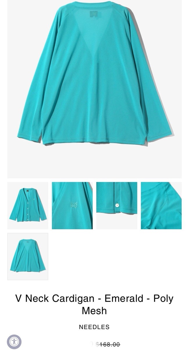 【送料&関税込】Needles Poly Mesh Cardigan NWT 🌺 Needles Poly Mesh V-Neck Cardigan Emerald Sz S $168