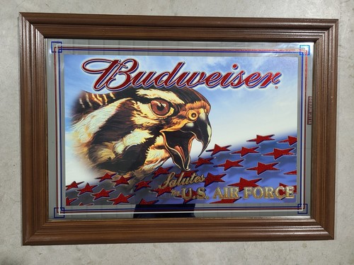 (NEW) Vintage Budweiser "Salutes U.S. Air Force" Beer Mirror Bar Sign (28"x20") - Afbeelding 1 van 6