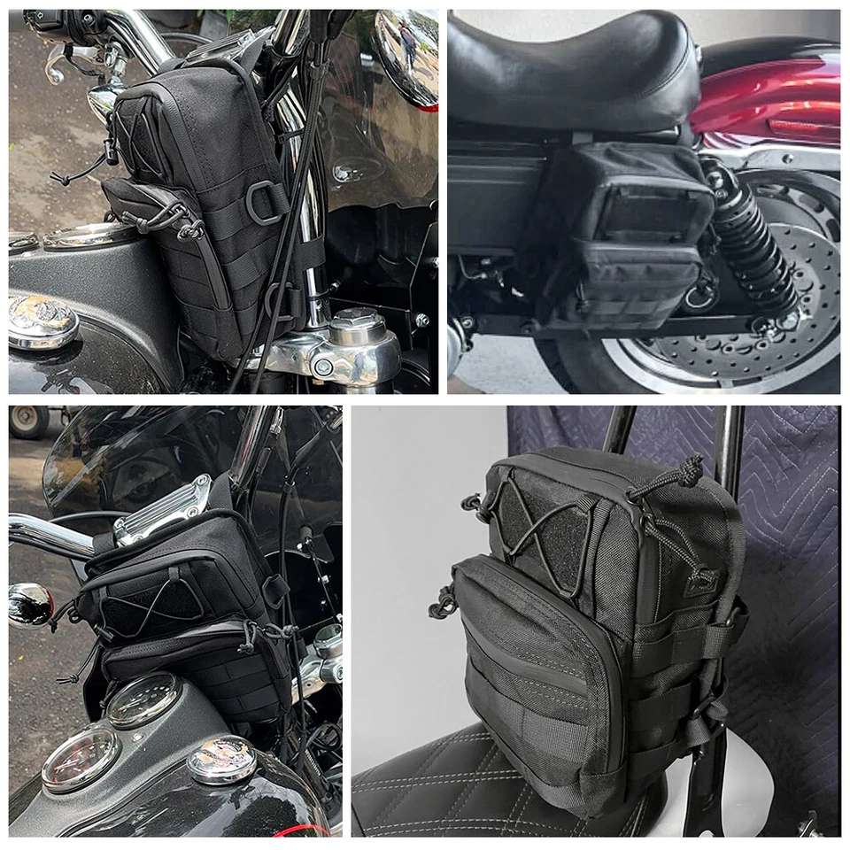 Motorcycle Sissy Bar T-Bar Handlebar Bag For Harley FXBB Softail Dyna Sportster Foto 3 de 4