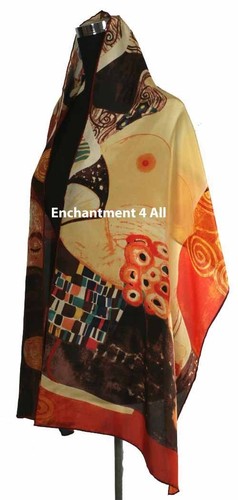 Längliche Handarbeit 100 % Seide Kunst Schal Halstuch handgerollte Säume mit Klimts "Judith II" - Bild 2 von 3