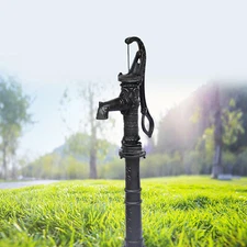 Antique Hand Water Pump Pitcher Pump Cast Iron for Yard Ponds Garden+Raised Base