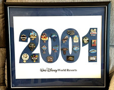VINTAGE RARE 2001 WALT DISNEY WORLD RESORTS 21 FRAMED PIN SET LE 231/250