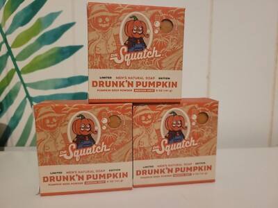 (3) Dr. Squatch Ltd Ed. Bar Soap Drunk'n Pumpkin All Natural Medium Grit 5oz