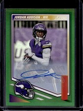 2025 Panini Score Jordan Addison Signatures Green Auto #109 Vikings