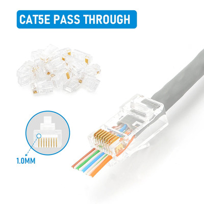 10/20/30/50Pcs Pass through RJ45 Cat6/Cat5E Connectors Crystal End 8P8C Crimp UT