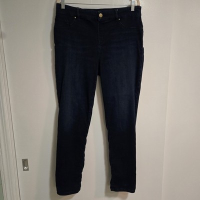 Chico's Sz 2 (L) 34x30 Blue Dark Wash Platinum Tapered Classic Stretch Jeggings