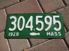 Massachusetts 1928 COD  license plate # 304 595